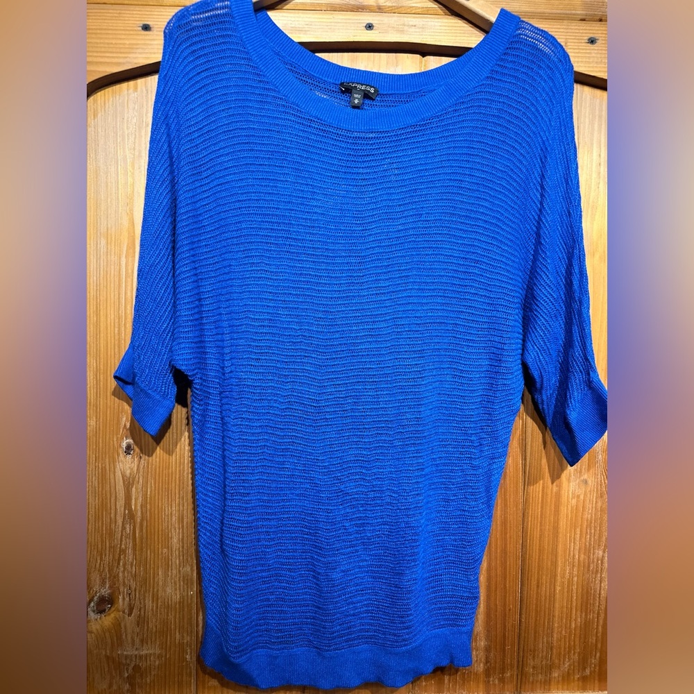 Express Relaxed Fit Cut Out Design Blouse in Bright Blue Women’s Medium - Picture 2 of 9